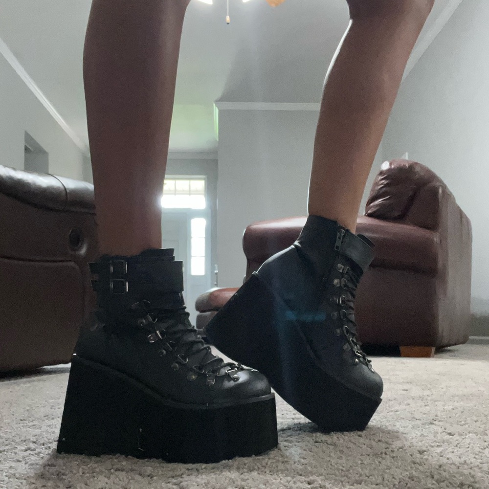 EUC Black Demonia Lace Up Platform Ankle Boots